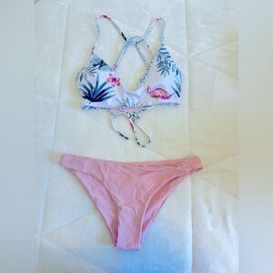 SHEIN pink floral two piece swim suit